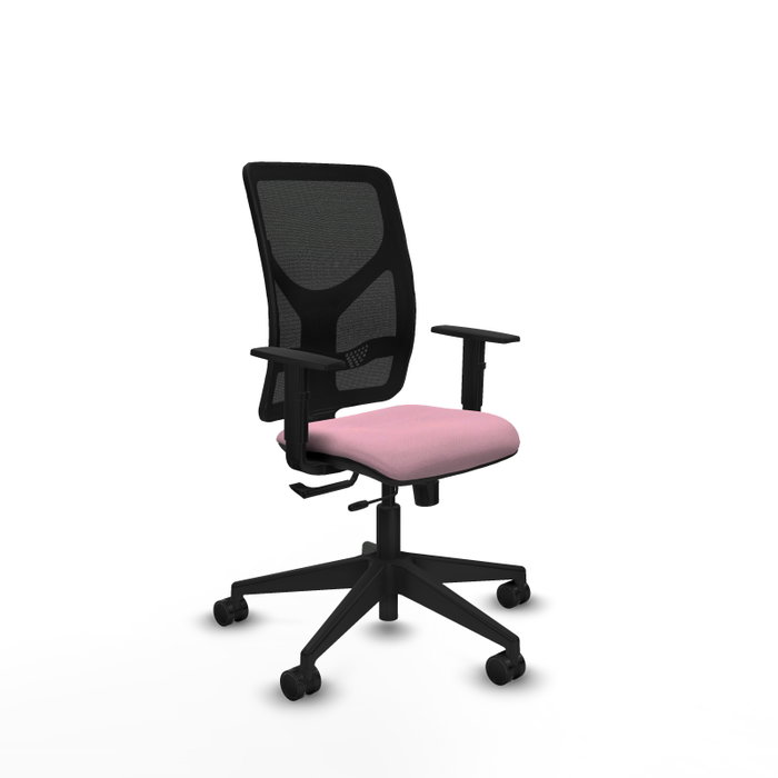 Chaise Motilla Synchrone/Traslack tissu Rose Maille Noir Base pyramidale noire Accoudoir 1D Sans appui-tête Roulettes 65mm nylon Chaise Motilla Synchrone/Traslack tissu Rose Maille Noir Base pyramidale noire Accoudoir 1D Sans appui-tête Roulettes 65mm nylon