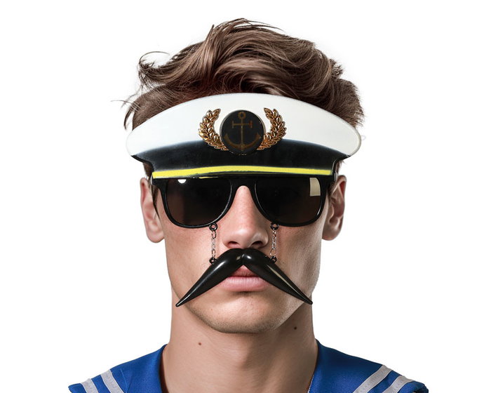 Atosa Lunettes de Capitaine avec Visière et Moustache pour Déguisement Nautique Atosa Lunettes de Capitaine avec Visière et Moustache pour Déguisement Nautique