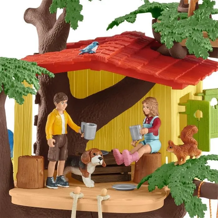 Schleich 42408 Farm World - Cabane aventure dans les arbres, coffret de 60 pièces avec balançoire, 2 figurines enfants et animaux, jouet ferme dès 3 ans