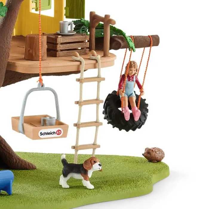 Schleich 42408 Farm World - Cabane aventure dans les arbres, coffret de 60 pièces avec balançoire, 2 figurines enfants et animaux, jouet ferme dès 3 ans