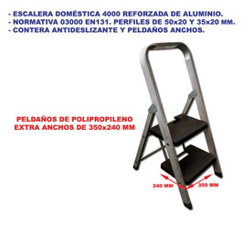 SIFER Escalera Aluminio Reforzada 2 Peldaños Anchos