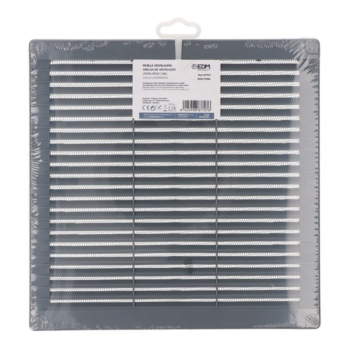 Edm Grille de ventilation carrée ABS gris 250x250x7 mm avec bouchons et moustiquaire