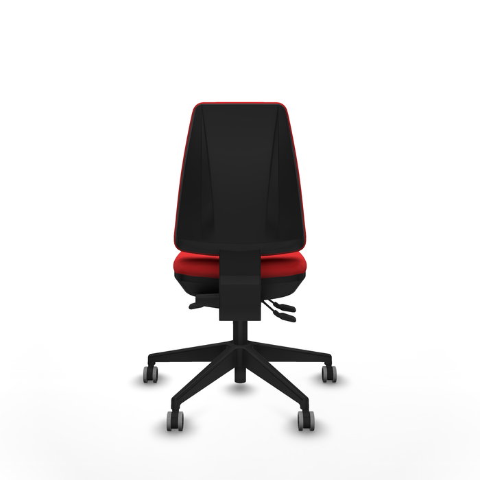 Chaise Elche Asynchrone Cuir écologique Rouge Base pyramidale noire Sans accoudoirs Sans appui-tête Roulettes 65mm pour moquette