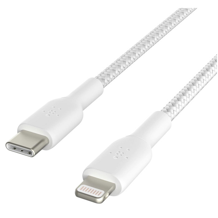 Belkin Câble Boost Charge Lightning vers USB-C tressé, 1 m, Blanc