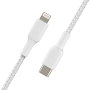 Belkin CAA004BT1MWH Câble USB-C vers Lightning Tressé Boost Charge 1m Blanc MFi