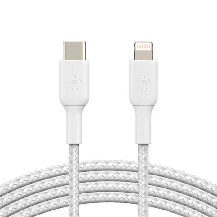Belkin CAA004BT1MWH Câble USB-C vers Lightning Tressé Boost Charge 1m Blanc MFi Belkin CAA004BT1MWH Câble USB-C vers Lightning Tressé Boost Charge 1m Blanc MFi