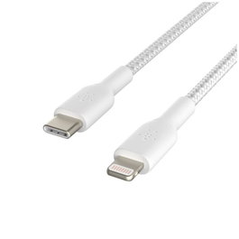 Belkin CAA004BT1MWH Câble USB-C vers Lightning Tressé Boost Charge 1m Blanc MFi