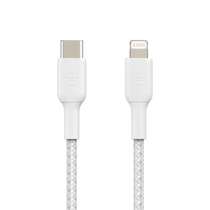 Belkin CAA004BT1MWH Câble USB-C vers Lightning Tressé Boost Charge 1m Blanc MFi Belkin CAA004BT1MWH Câble USB-C vers Lightning Tressé Boost Charge 1m Blanc MFi