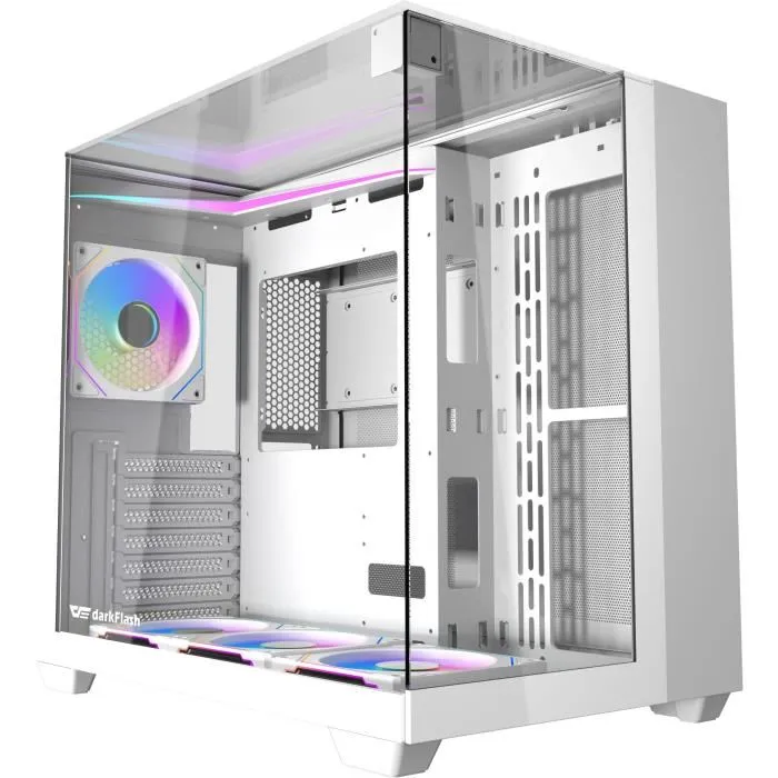 Darkflash TH285 - Boîtier PC Moyen Tour ATX Blanc avec 4 Ventilateurs 120mm A-RGB, Verre Trempé sur 3 Côtés, USB 3.0 et HD Audio