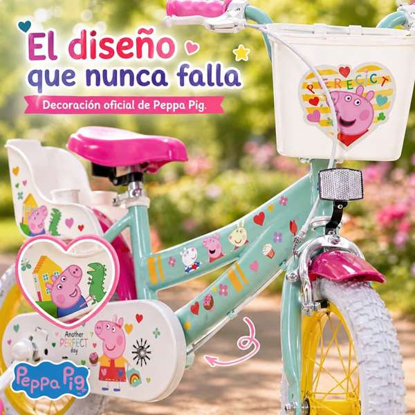Toimsa Bicicleta Peppa Pig 14" - Vélo enfant pour 4 à 6 ans (36 mois min) avec roues de 14 pouces, licence officielle, en espagnol