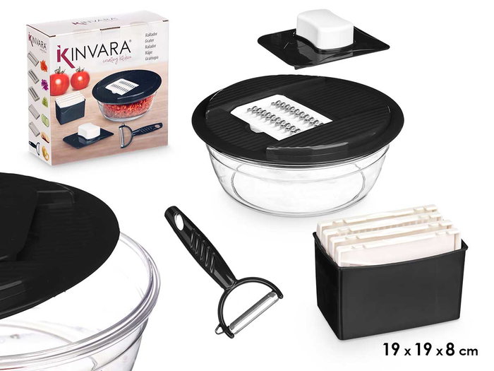 Kinvara Râpe Ronde avec Récipient Noir 19 x 8 x 19 cm Plastique et Métal (Set de 8) Kinvara Râpe Ronde avec Récipient Noir 19 x 8 x 19 cm Plastique et Métal (Set de 8)