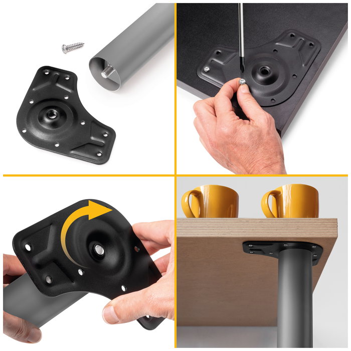 Emuca Lot de 4 pieds de table, diamètre 60mm, H 830mm, Acier, Peint en aluminium