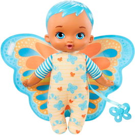 Mattel My Garden Baby Mi Primer Bebe Mariposa Azul HBH38 - Poupée bébé papillon avec hochets, parfum jasmin et berceau, 23 cm, Version Espagnole