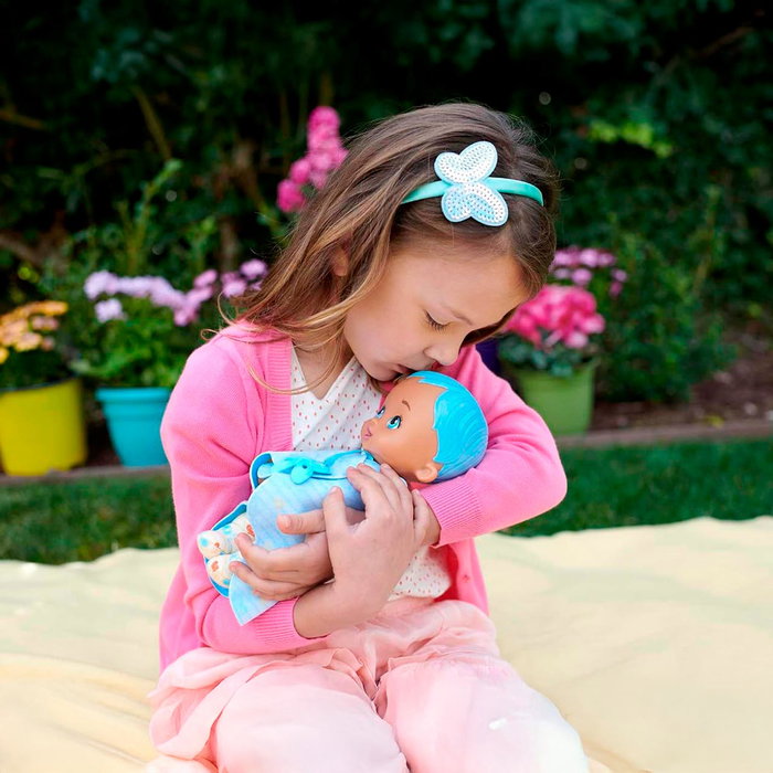 Mattel My Garden Baby Mi Primer Bebe Mariposa Azul HBH38 - Poupée bébé papillon avec hochets, parfum jasmin et berceau, 23 cm, Version Espagnole