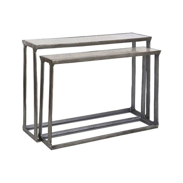 Home ESPRIT Jeu de 2 tables Blanc Multicouleur Argenté