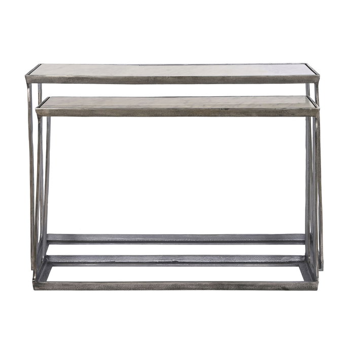 Home ESPRIT Jeu de 2 tables Blanc Multicouleur Argenté