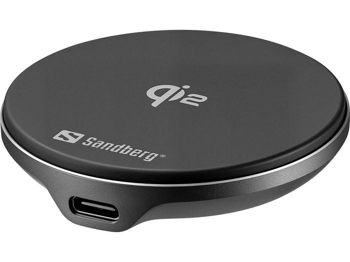 Sandberg Chargeur sans fil magnétique Qi2 15W avec support MagSafe, compact en aluminium Sandberg Chargeur sans fil magnétique Qi2 15W avec support MagSafe, compact en aluminium