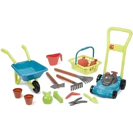 Ecoiffier Super Pack Jardin 3 en 1 - Tondeuse à gazon, outils de plantation et brouette - Jeu d'imitation extérieur pour enfant - Jouet en plastique fabriqué en France