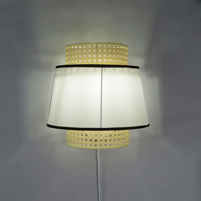 Quilmes Applique murale SKD-W1024 en rotin et bois avec douille E14 pour ambiance lumineuse - Salon, chambre
