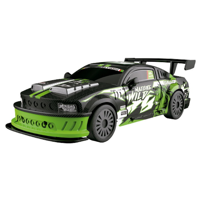 Tachan - Véhicule Radio-Contrôle Racing GT-Speed 1:24, Noir/Vert, Frequence 27 MHz, Voiture de Police RC, pour +6 ans