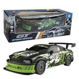 Tachan - Véhicule Radio-Contrôle Racing GT-Speed 1:24, Noir/Vert, Frequence 27 MHz, Voiture de Police RC, pour +6 ans