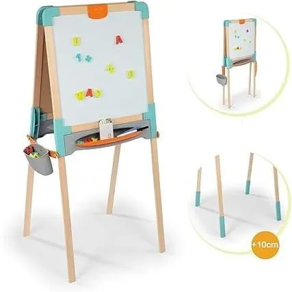 Smoby - Tableau d'activités bois double face ardoise et blanc magnétique, pliable à hauteur réglable - Inclut 80 accessoires - Dès 3 ans