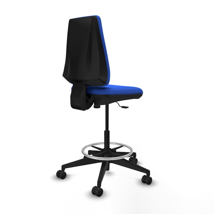 Tabouret Taburete Elche Contact permament de base Tissu Bleu Base pyramidale noire Sans accoudoirs Sans appui-tête Roulettes 65mm nylon