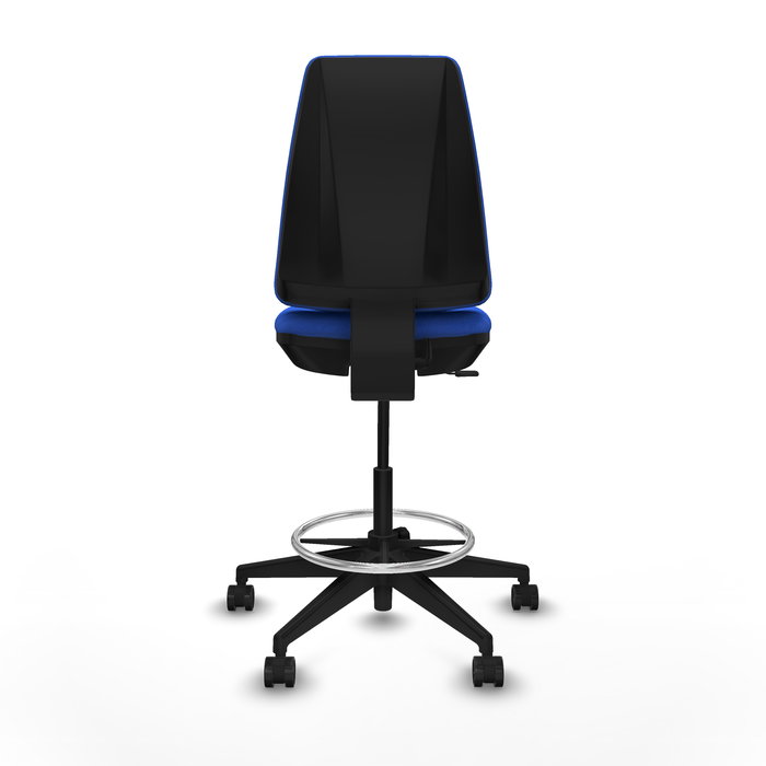 Tabouret Taburete Elche Contact permament de base Tissu Bleu Base pyramidale noire Sans accoudoirs Sans appui-tête Roulettes 65mm nylon
