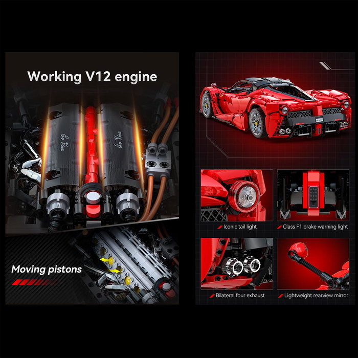 CADA Master Viva Hypercar 4739 Pièces - Maquette Statique Supercar Collection 1:8 avec Changement de Vitesses 4 Rapports, Suspension Réglable, Portes Papillon et Spoiler