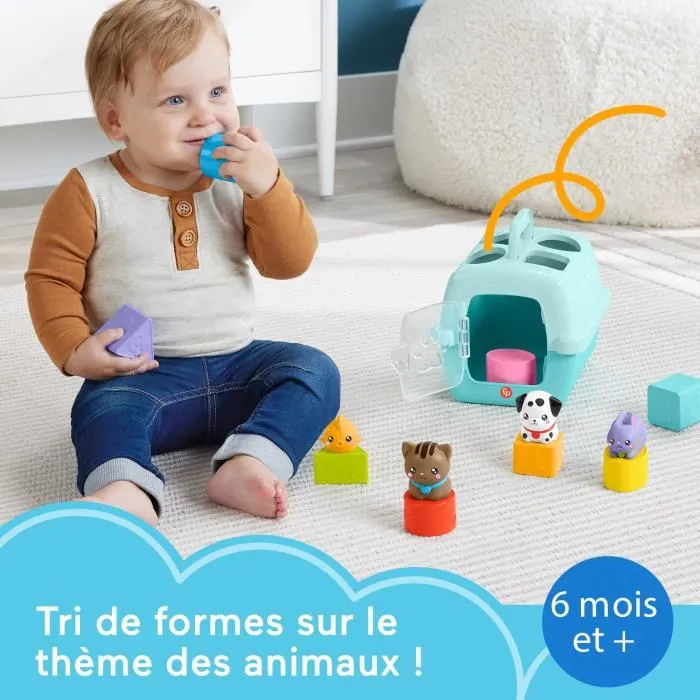 Fisher-Price Trieur Caisse de Transport d'Animaux avec 8 Blocs Jouet pour Bébés HTW93