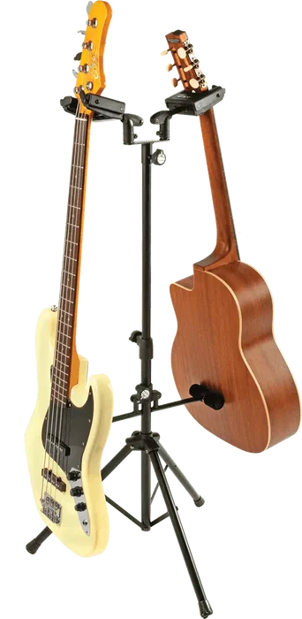 QUIKLOK Soporte universel pour guitare/basse double avec autoblocage de sécurité noir, hauteur 900-1200 mm, pliable, acier