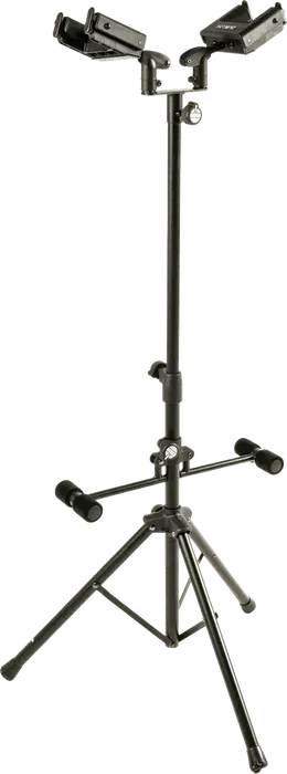 QUIKLOK Soporte universel pour guitare/basse double avec autoblocage de sécurité noir, hauteur 900-1200 mm, pliable, acier