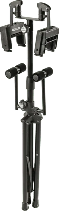 QUIKLOK Soporte universel pour guitare/basse double avec autoblocage de sécurité noir, hauteur 900-1200 mm, pliable, acier