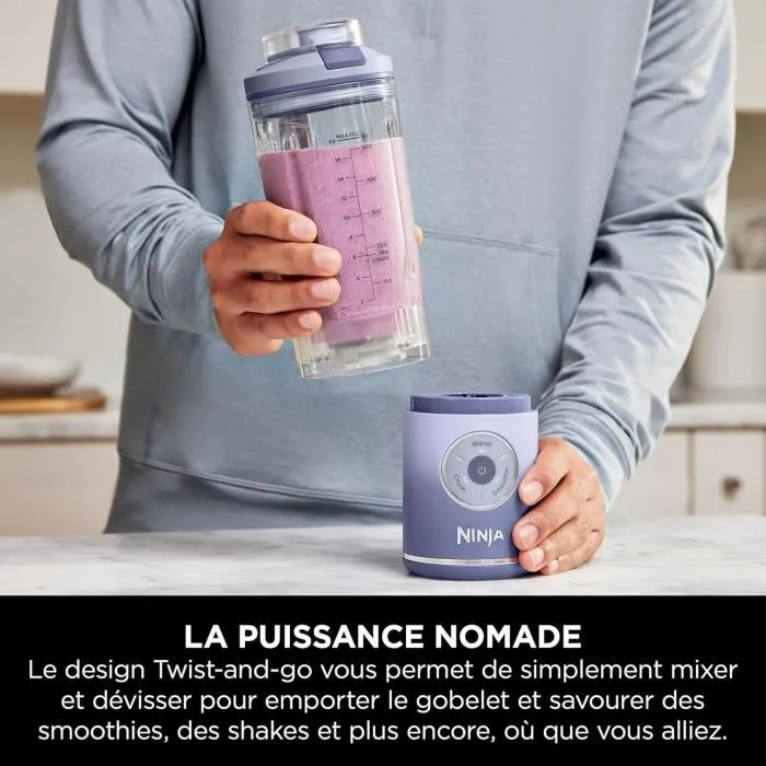 Ninja BC251EULD Blender Portable sans fil - Blast Max, bol 530 ml, autonomie 2h, sans BPA, couleur lavande, facile à nettoyer