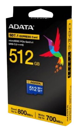 Adata UD512GEX3L1-C Carte mémoire Micro SDXC 512GB Extreme SD7.1 PCIe Gen3 x1 U3 V30 800 Mo/s
