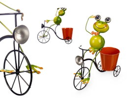 Ibergarden Jardinière Bicyclette Grenouille 31.5x32x17 cm Métal Jaune Rouge Vert (Set de 6)