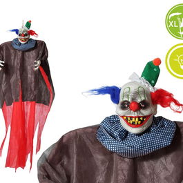 Clown Suspendu Géant avec Cheveux Tricolores et Lumière 175 cm - Décor d'Halloween pour Jardin, Porte ou Vitrine