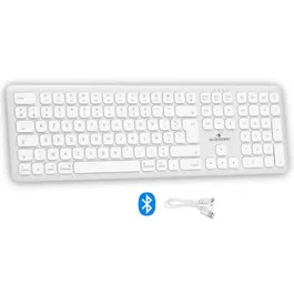 Bluestork Clavier sans fil Bluetooth KB BT MAC V2 pour Mac, Full Size, rechargable, blanc, design plat ergonomique, touches concaves