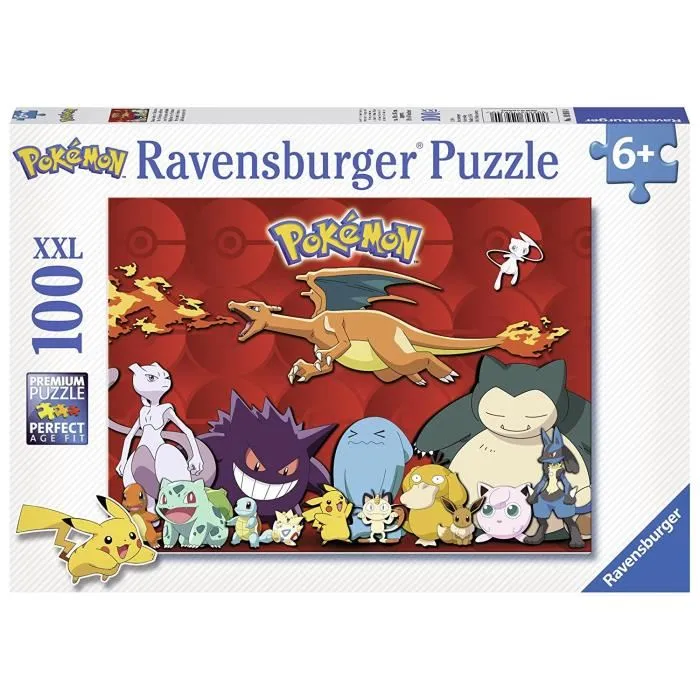 Ravensburger - Puzzle 100 pièces XXL Pokémon - Pikachu, Dracaufeu, Bulbizarre - Paysage et nature - Puzzle enfant à partir de 6 ans