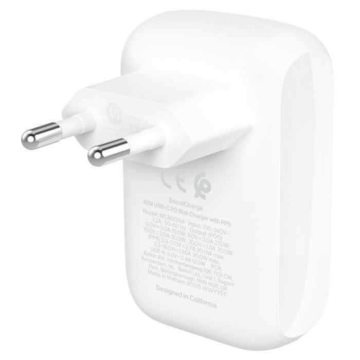 Belkin Boost Charge WCB009vfWH 42W - Chargeur mural USB-C et USB-A blanc Belkin Boost Charge WCB009vfWH 42W - Chargeur mural USB-C et USB-A blanc