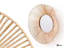 Giftdecor Miroir 50 cm Vague Ondes Corde Naturel Verre Métal Papier (Set de 4)