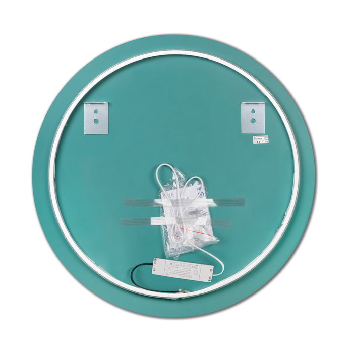 Emuca Miroir Zeus avec éclairage LED et cadre noir, Ø 80 cm