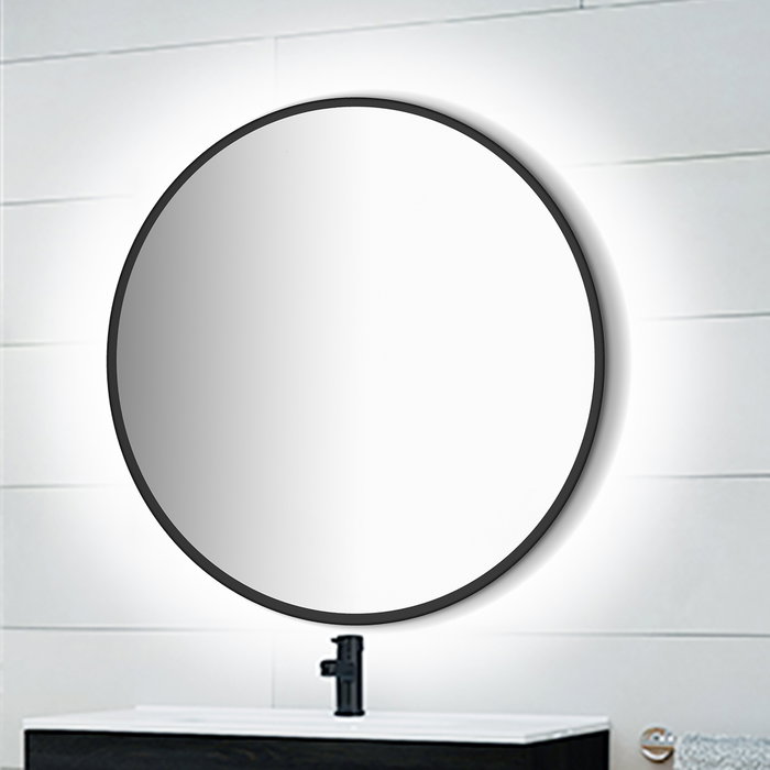 Emuca Miroir Zeus avec éclairage LED et cadre noir, Ø 80 cm