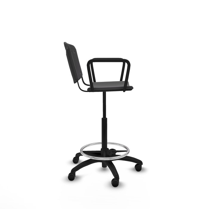 Tabouret Taburete Robledo Pivotant Chlorure de polyvinyle Noir Structure polyamide noire Accoudoirs fixes Sans appui-tête Roulettes autofreinées