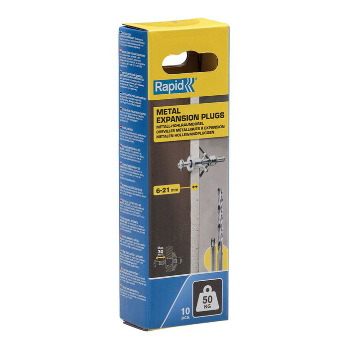 Rapid Chevilles à Expansion Métal pour Cloison Plâtre 6-21mm, Lot de 10
