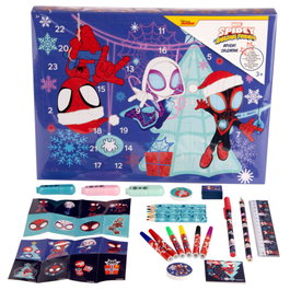 CYP BRANDS - Calendrier de l'Avent Marvel Spidey avec Fournitures de Papeterie - 6 Feutres, Crayons, Stickers, Carnet à Colorier - 45x5x30 cm