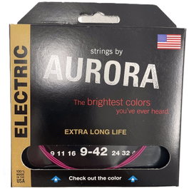 Aurora Strings Aurora Pink 9-42 Cordes pour Guitare Électrique Coated Nickel/Silver Nickel Tonalité Brillante Longue Durée Fabriqué aux USA
