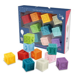 Tachan - Set de 10 cubes de numération et d'empilage en caoutchouc souple - Jouet éducatif multi-couleurs pour motricité fine (Dès 6 mois)