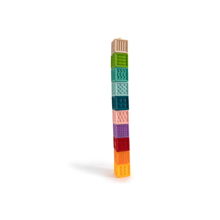 Tachan - Set de 10 cubes de numération et d'empilage en caoutchouc souple - Jouet éducatif multi-couleurs pour motricité fine (Dès 6 mois)