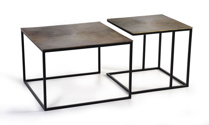 GINER Y COLOMER - Buffet 2 Tables Gigognes en Métal et Aluminium Bronzé avec Dessus en Forme de Rayons de Soleil - Lot de 2 GINER Y COLOMER - Buffet 2 Tables Gigognes en Métal et Aluminium Bronzé avec Dessus en Forme de Rayons de Soleil - Lot de 2
